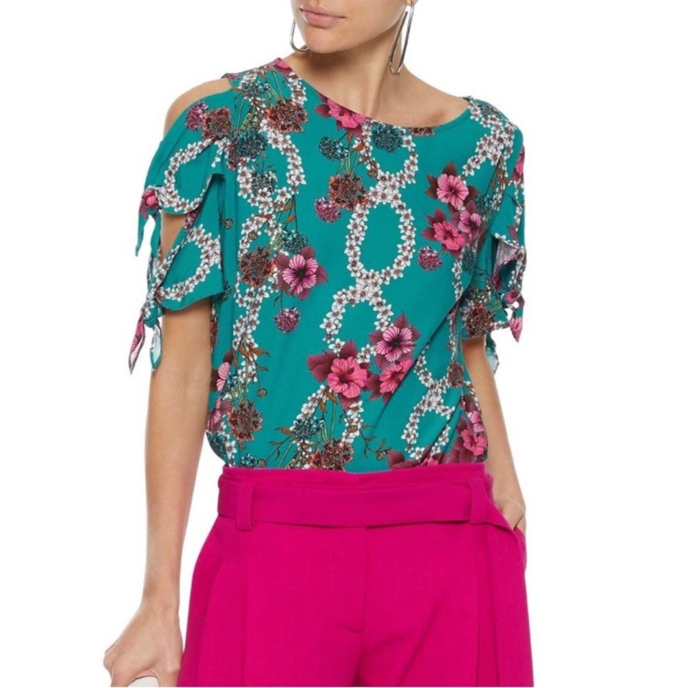 Sandro Teal and Pink Floral Blouse Sz 1 (US 4)